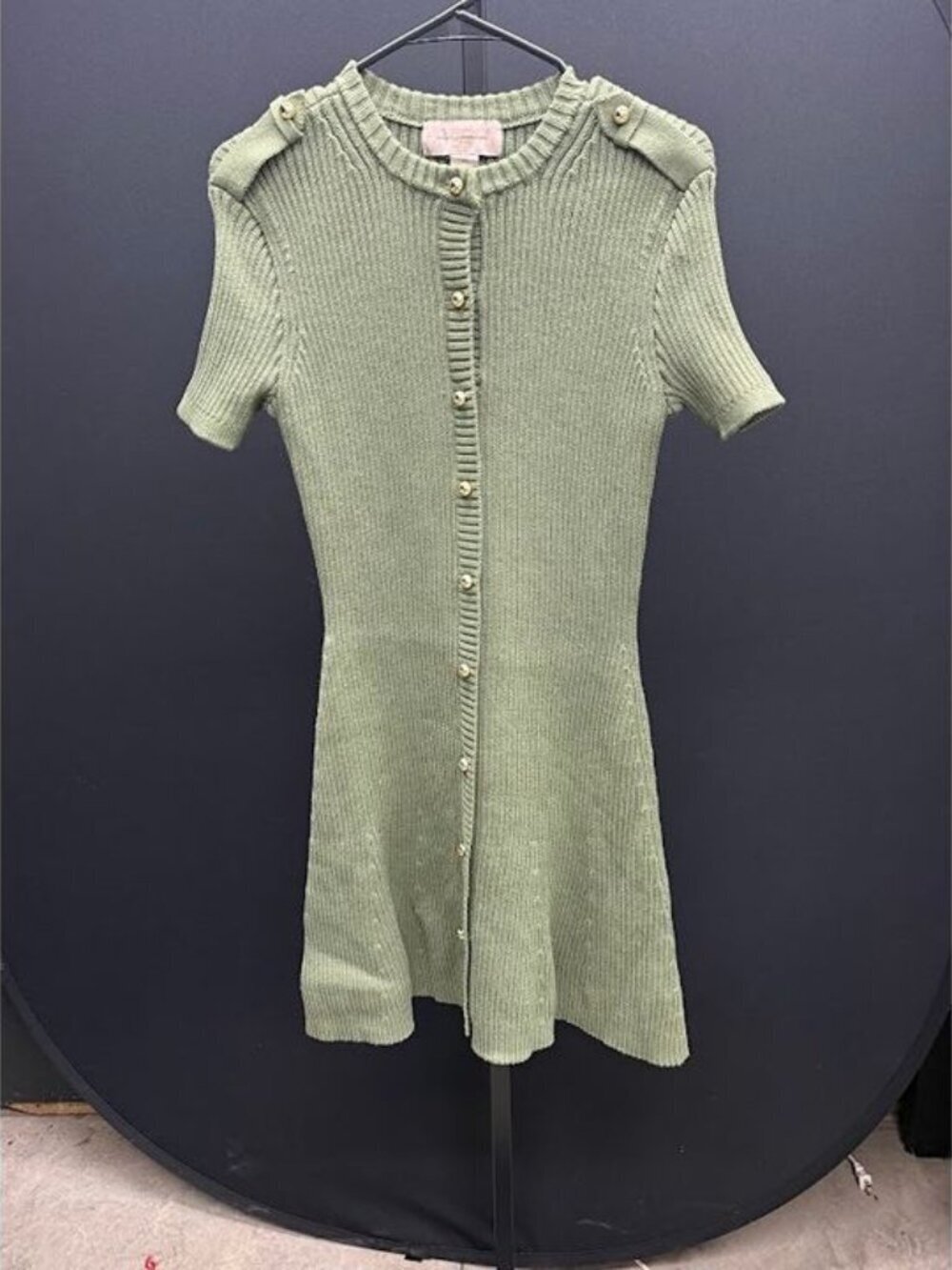 French Connection Ribbed Short Sleeve Button Sweater Dress